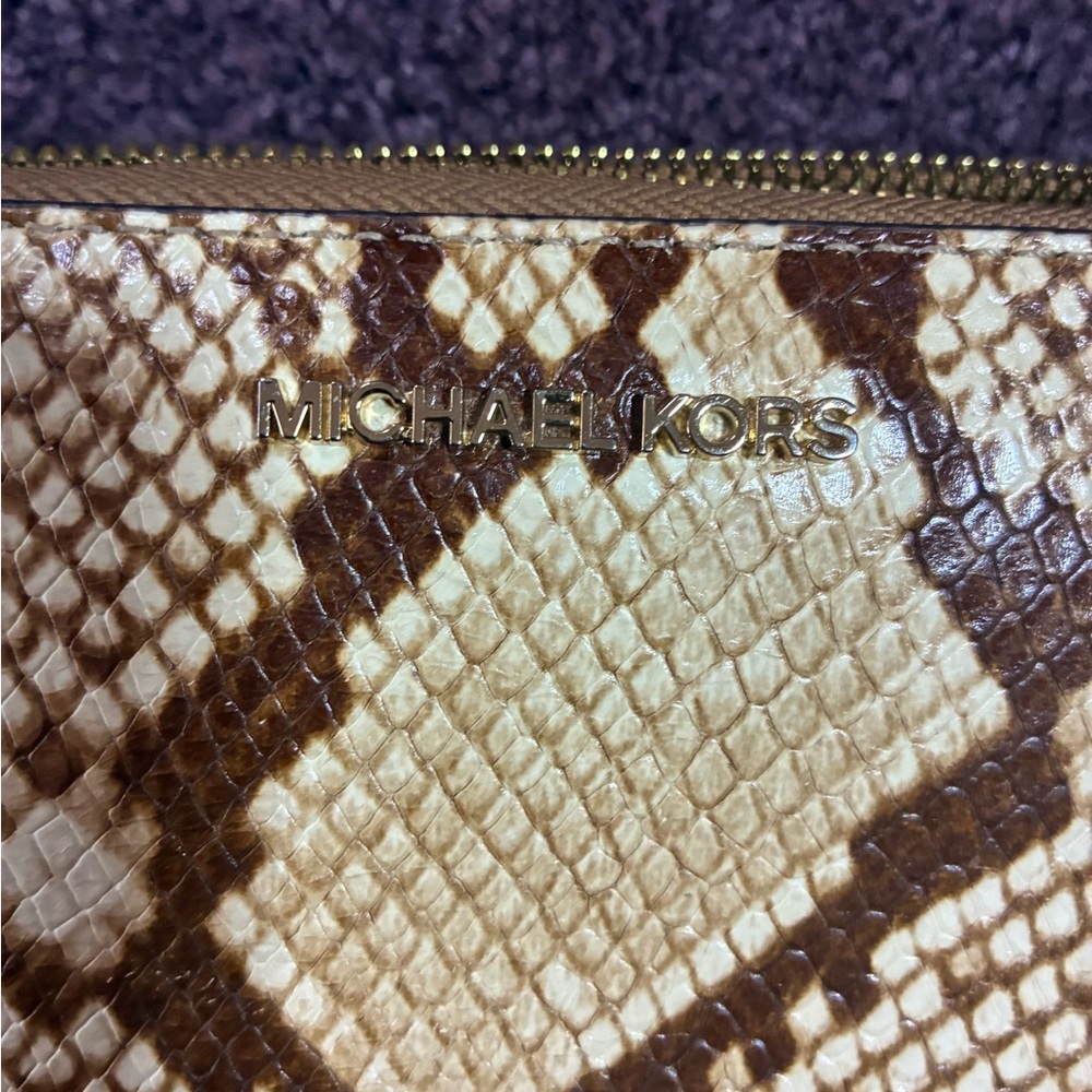Michael Kors Snake Print Lenox Shoulder Bag & Wallet  Set - Tan and Brown large - Picture 9 of 13